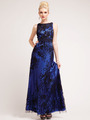 C1926 Mesh and Embroidery Over Satin Evening Dress - Royal, Front View Thumbnail
