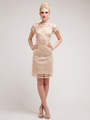 C1928 Lace Sheath Cocktail Dress - Champagne, Front View Thumbnail