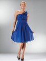 C3909 One Shoulder Floral Cocktail Dress - Royal, Front View Thumbnail