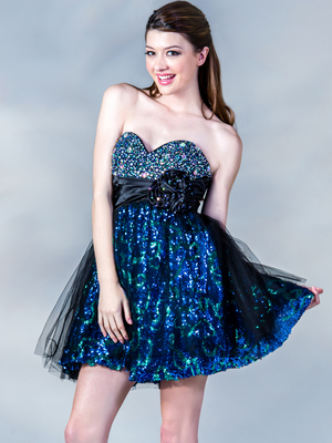 C464 Blue Sparkling Gem and Sequin Prom Dress, Blue
