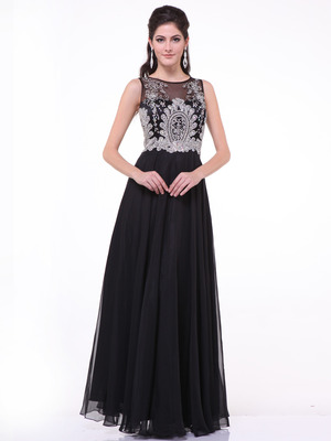 C56 Illusion Bodice Evening Dress, Peach