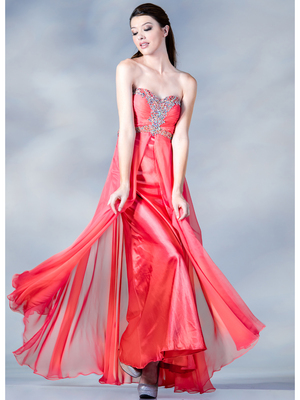 C5900 Jeweled Trim Chiffon Evening Dress, Coral