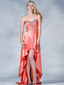 C5902 Coral Satin High Low Prom Dress - Coral, Front View Thumbnail