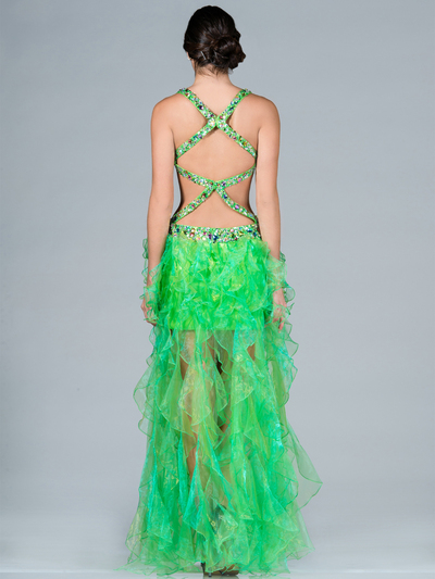 C5904 Jeweled Cut-Out Shimmering Dress - Green, Back View Medium