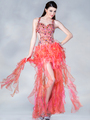 C5904 Jeweled Cut-Out Shimmering Dress - Watermelon, Front View Thumbnail