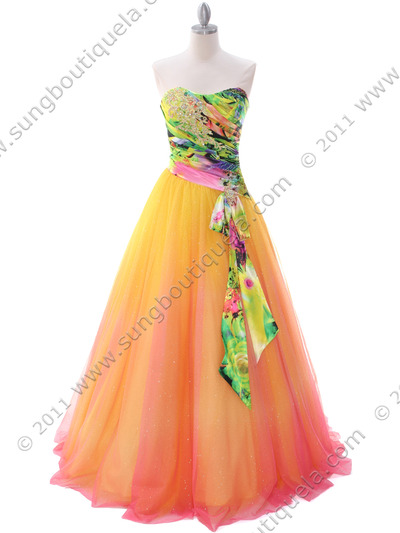 C60 Yellow Prom Gown - Yellow, Front View Medium