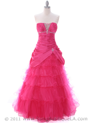 C61 Fuschia Taffeta Prom Evening Gown, Fuschia
