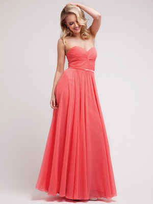 C7455 Strapless Sweetheart Prom Dress with Ribbon, Coral