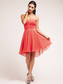 C7456 Strapless Sweetheart Chiffon Cocktail Dress - Coral, Front View Thumbnail