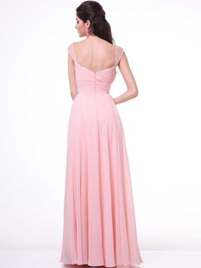 C7461 Pleated Bodice Bridesmaid Dress - Blush, Back View Medium
