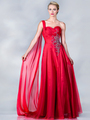 C7571 One Shoulder Sash Prom Dress - Watermelon, Front View Thumbnail