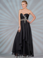C7574 Layered Prom Gown - Black, Front View Thumbnail