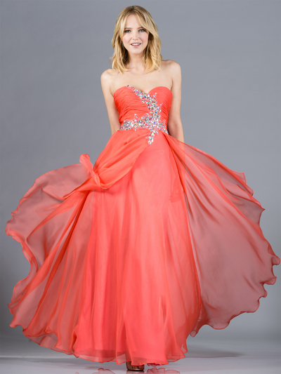 C7574 Layered Prom Gown - Coral, Front View Medium