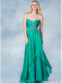 C7574 Layered Prom Gown - Jade, Front View Thumbnail