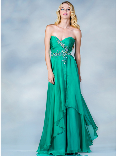 C7574 Layered Prom Gown - Jade, Front View Medium
