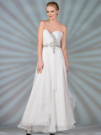 C7574 Layered Prom Gown - Off White, Front View Medium