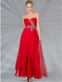 C7574 Layered Prom Gown - Red, Front View Thumbnail
