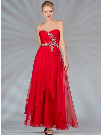 C7574 Layered Prom Gown - Red, Front View Medium