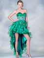 C7576 Jeweled Empire High Low Prom Dress - Green, Front View Thumbnail