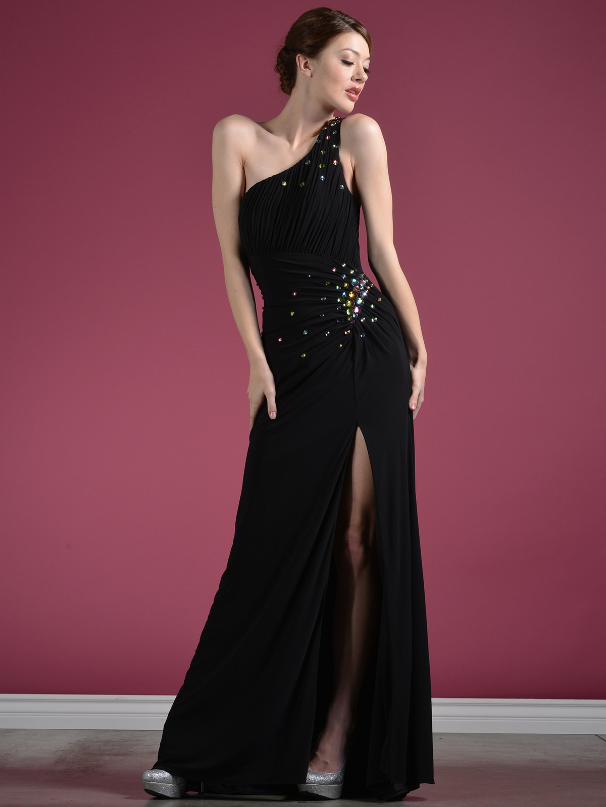 black one shoulder prom dress