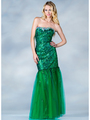 C7646 Mermaid-Inspired Prom Dress - Green, Front View Thumbnail