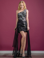 C7650 Bead and Sequin Chiffon-Wrapped Prom Dress - Black, Front View Thumbnail