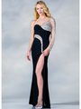 C7654 One Sleeve Fitted Evening Dress - Black, Front View Thumbnail
