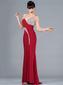 C7654 One Sleeve Fitted Evening Dress - Tangerine, Front View Thumbnail
