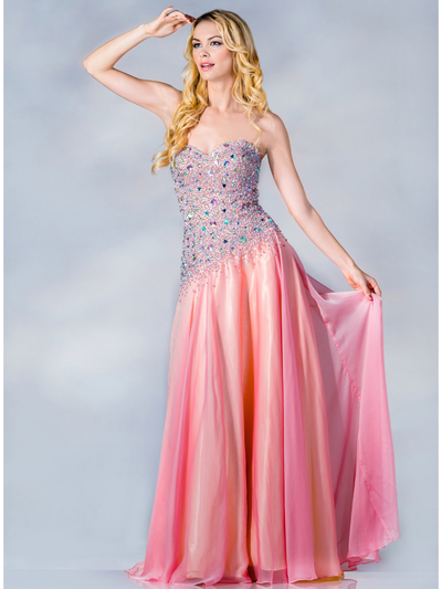 C7658 Fairytale Inspired Prom Dress - Pink, Front View Medium