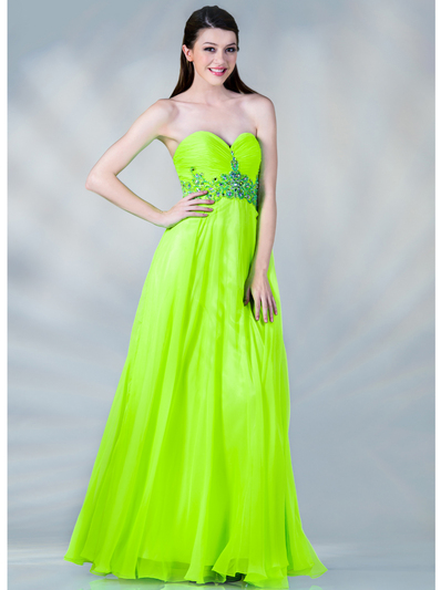 C7664 Beaded and Jeweled Prom Dress - Green, Front View Medium