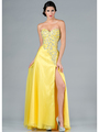 C7666 Beaded Bodice Prom Dress - Yellow, Front View Thumbnail