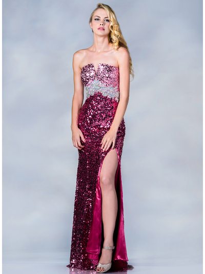 C7669 Dazzling Dual Color Sequin Prom Dress - Fuschia, Front View Medium