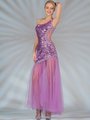 C7671 Sequin Sheer Panel Evening Dress - Light Purple, Front View Thumbnail