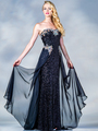 C7672 Sequin Evening Dress with Chiffon Train - Black, Front View Thumbnail