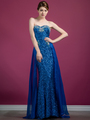 C7672 Sequin Evening Dress with Chiffon Train - Royal Blue, Front View Thumbnail