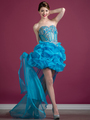 C7673 Sheer Bustled Prom Dress with Train - Blue, Front View Thumbnail