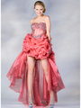 C7673 Sheer Bustled Prom Dress with Train - Watermelon, Front View Thumbnail
