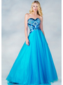C7674 Unique Rectangle Sequin Evening Gown - Turquoise, Front View Thumbnail