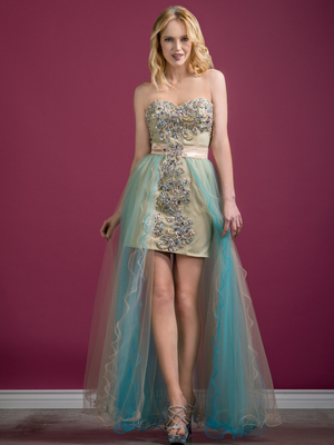 C7676 Jeweled Sweetheart Prom Dress, Nude Blue