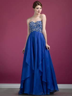 C7677 Stone Sweetheart Prom Dress, Royal Blue