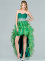C7679 Layered High Low Prom Dress - Green, Front View Thumbnail