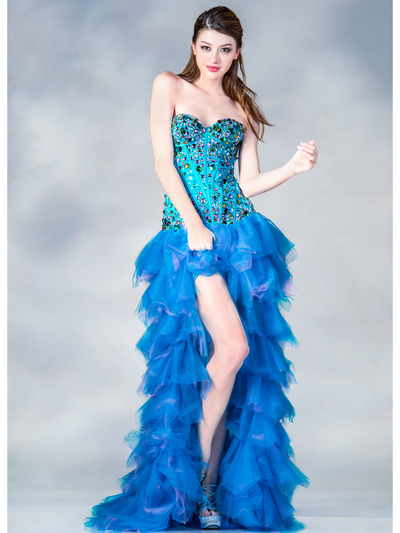 C7684 Multi Blue Jeweled Prom Dress - Multi Blue, Front View Medium