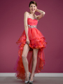 C7686 Jeweled Shimmer High Low Prom Dress - Orange, Front View Thumbnail