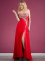 C7687 Dazzling Prom Dress with Slit - Red, Front View Thumbnail