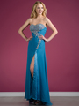 C7687 Dazzling Prom Dress with Slit - Turquoise, Front View Thumbnail