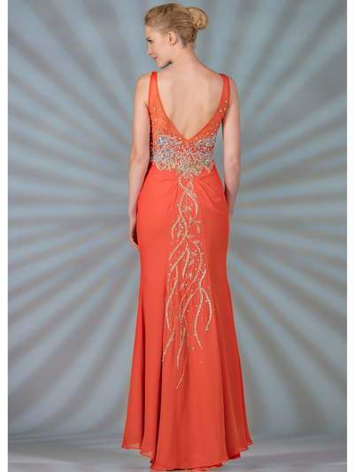 C7691 Tangerine Evening Dress - Tangerine, Back View Medium