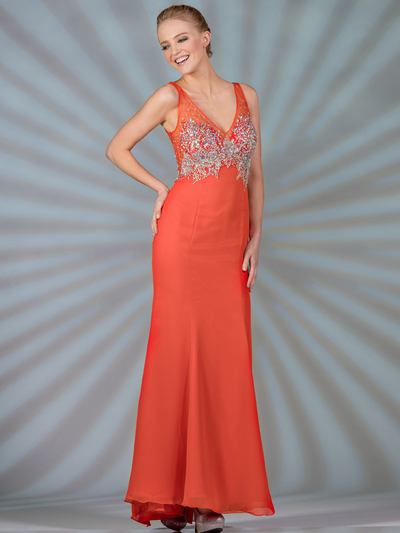 C7691 Tangerine Evening Dress - Tangerine, Front View Medium