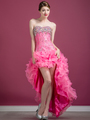 C7693 Sequin and Bead High Low Prom Dress - Pink, Front View Thumbnail