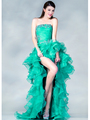 C7696 Jade High Low Embroider Prom Dress - Jade, Front View Thumbnail