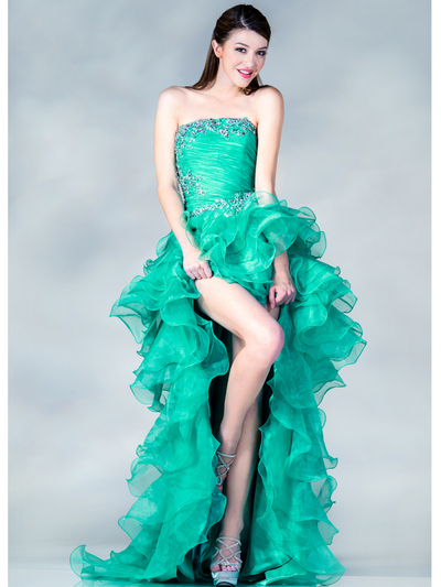 C7696 Jade High Low Embroider Prom Dress - Jade, Front View Medium
